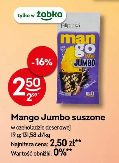 Mango Jumbo suszone w czekoladzie deserowej Filipinka
