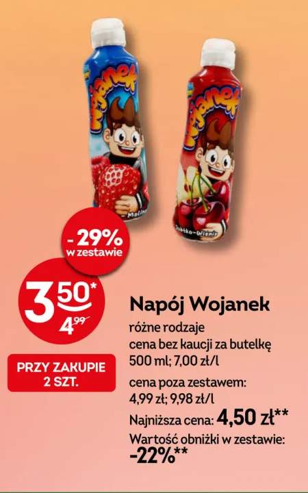 Napój Wojanek o smaku truskawkowym +1 wariant