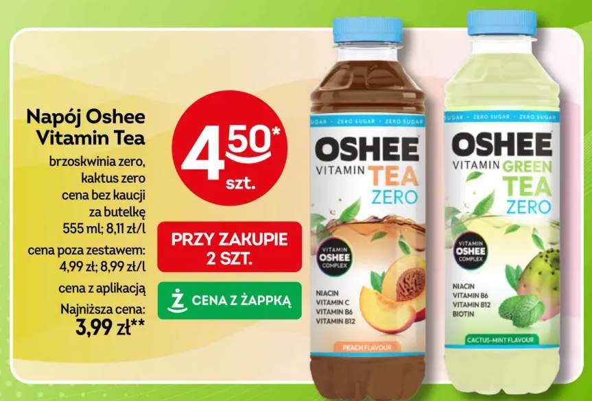 Napój Oshee Vitamin Tea brzoskwinia zero +1 wariant