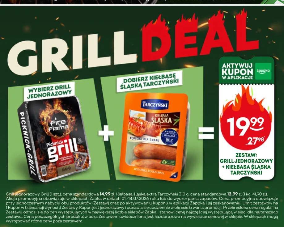 Zestaw grill jednorazowy + kiełbasa śląska Tarczyński