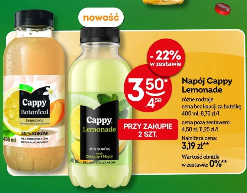Napój Cappy Lemonade Cytryny i Mięty +1 wariant