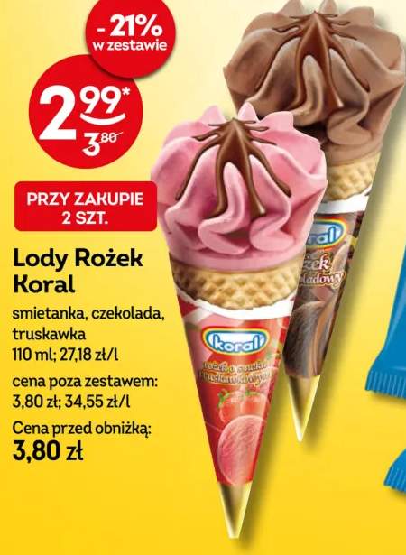 Lody Rożek śmietanka Koral +2 warianty