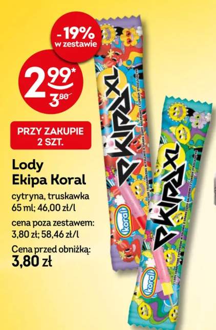 Lody Ekipa Koral truskawka +1 wariant