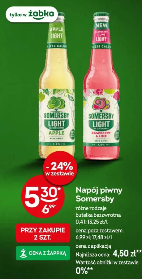 Napój piwny Somersby Light Apple +1 wariant