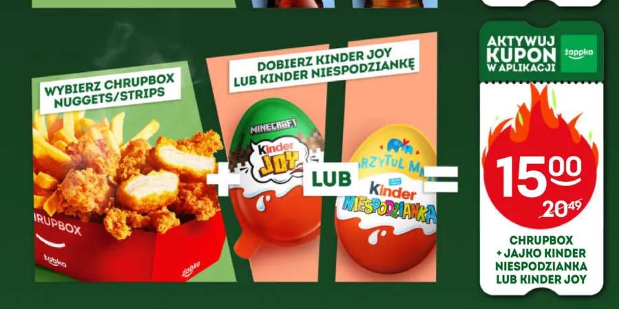 Zestaw Chrupbox nuggets lub strips + jajko Kinder Niespodzianka lub Kinder Joy