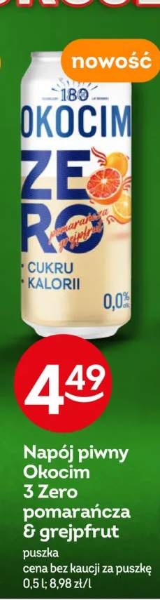 Napój piwny bezalkoholowy Okocim 3 Zero pomarańcza & grejpfrut