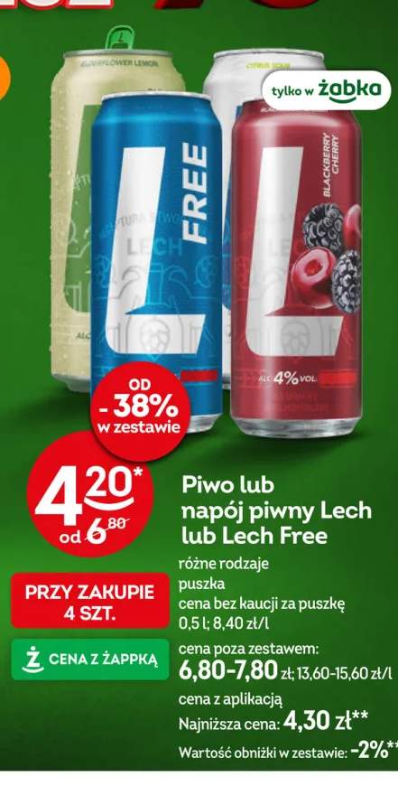 Piwo bezalkoholowe Lech Free Elderflower Lemon +3 warianty