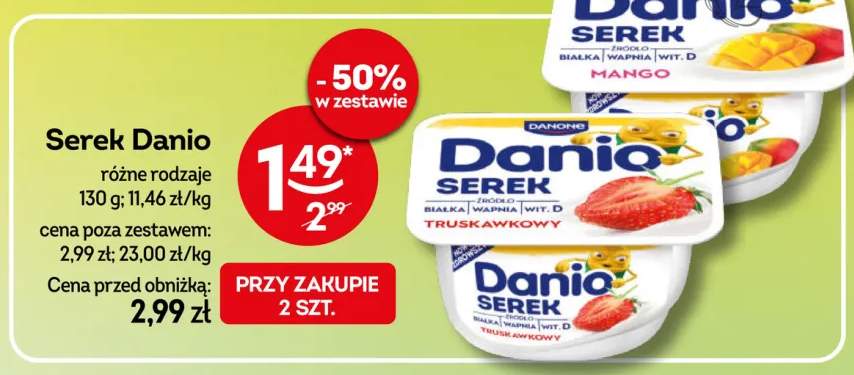 Serek homogenizowany truskawkowy Danio +1 wariant