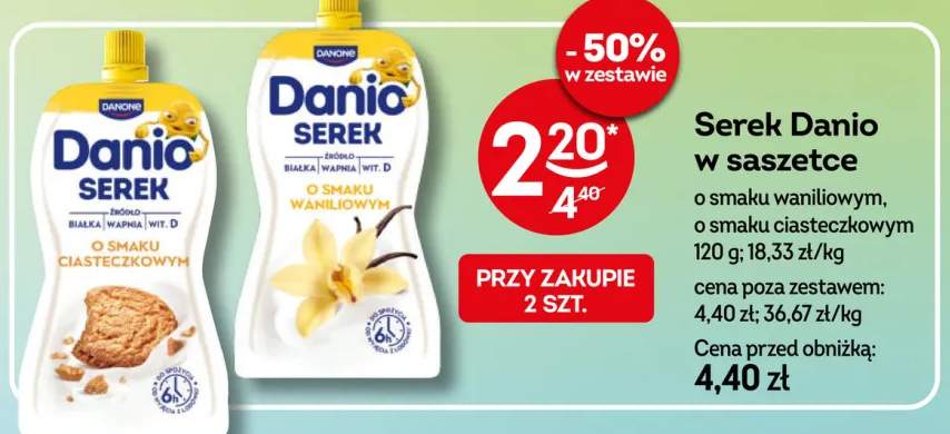 Serek homogenizowany w saszetce o smaku ciasteczkowym Danio +1 wariant