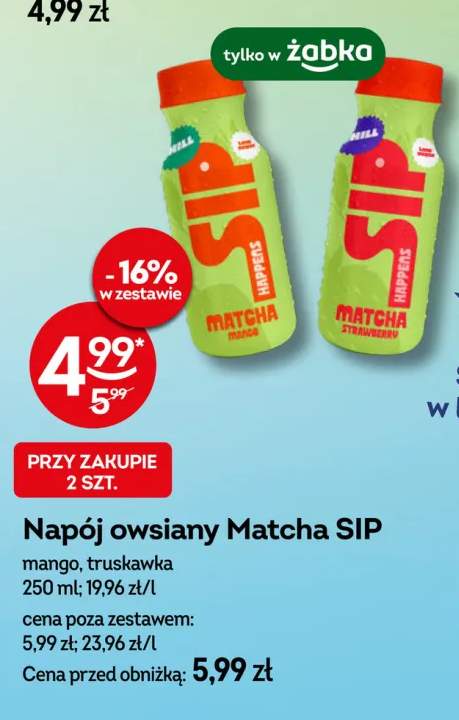 Napój owsiany Matcha SIP mango +1 wariant