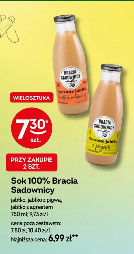 Sok 100% tłoczone jabłko słodkie odmiany Bracia Sadownicy +2 warianty