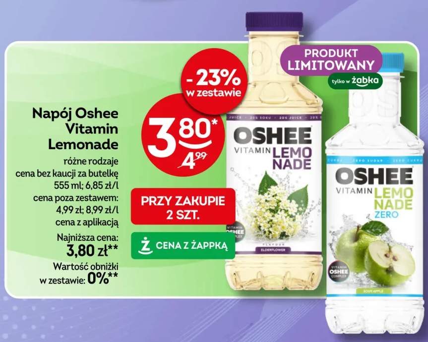 Napój Oshee Vitamin Lemonade Elderflower +1 wariant
