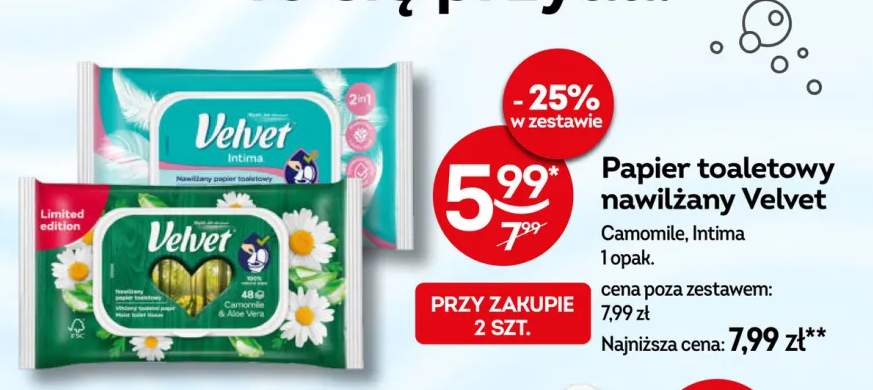 Papier toaletowy nawilżany Velvet Camomile +1 wariant