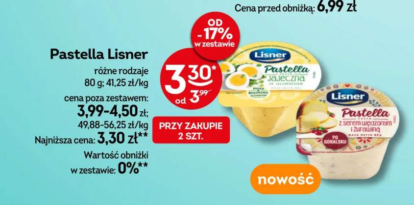Pasta z serem wędzonym i żurawiną Pastella Lisner +1 wariant