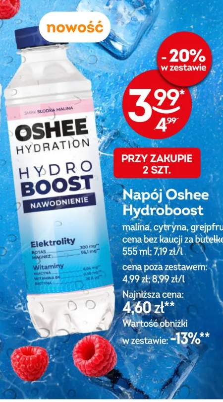 Napój Oshee Hydroboost malina +2 warianty