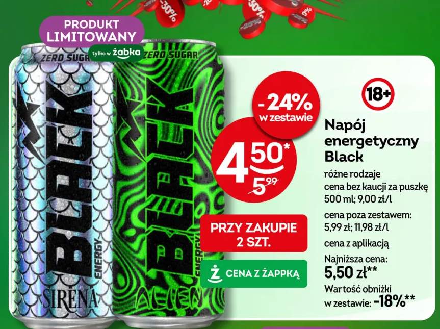 Napój energetyczny Black Sirena Zero Sugar +1 wariant