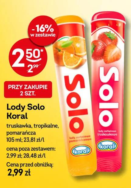 Lody Solo Koral truskawkowe +1 wariant