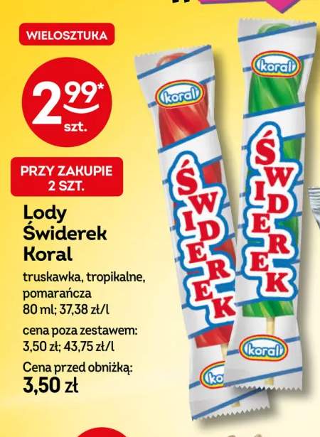 Lody Świderek Koral truskawka +1 wariant