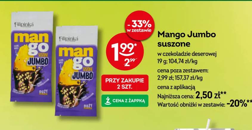 Mango Jumbo suszone w czekoladzie deserowej Filipinka