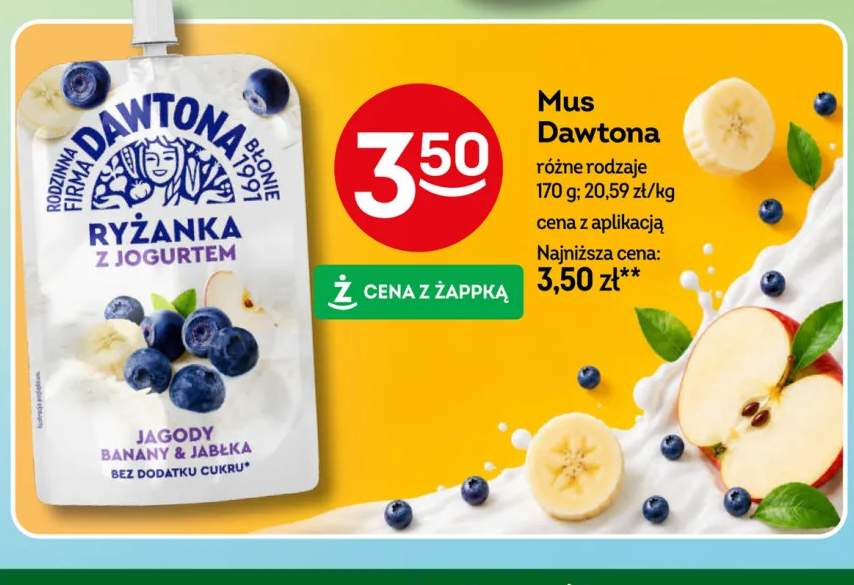 Mus Dawtona Ryżanka z jogurtem jagody banany jabłka