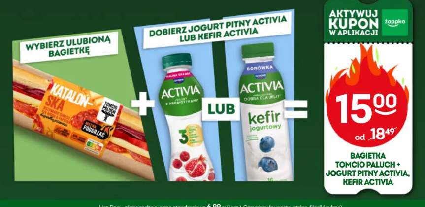 Zestaw Bagietka Tomcio Paluch + jogurt pitny Activia lub kefir Activia