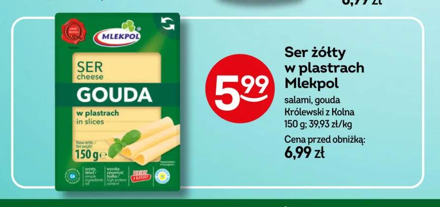 Ser Królewski z Kolna w plastrach Mlekpol +2 warianty