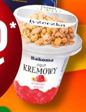 Jogurt kremowy z malinami i granolą Bakoma