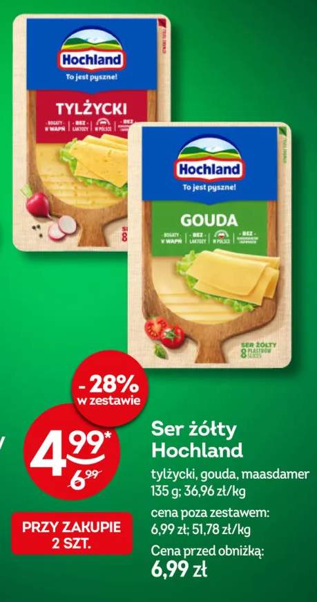 Ser żółty maasdamer w plastrach Hochland +2 warianty
