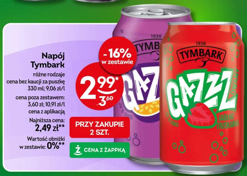Napój Tymbark Gazzz Jabłko Truskawka +1 wariant