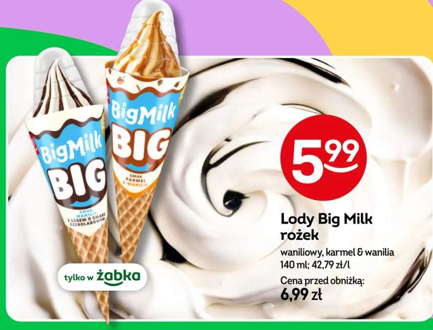 Lody Big Milk rożek waniliowy +1 wariant