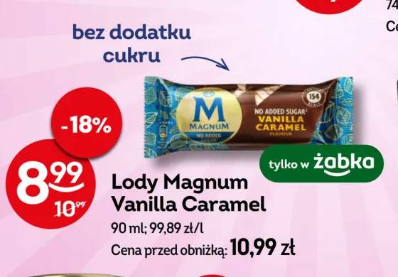 Lody Magnum Vanilla Caramel bez dodatku cukru