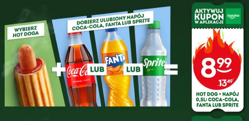 Zestaw Hot Dog + napój gazowany Coca-Cola 500 ml +2 warianty