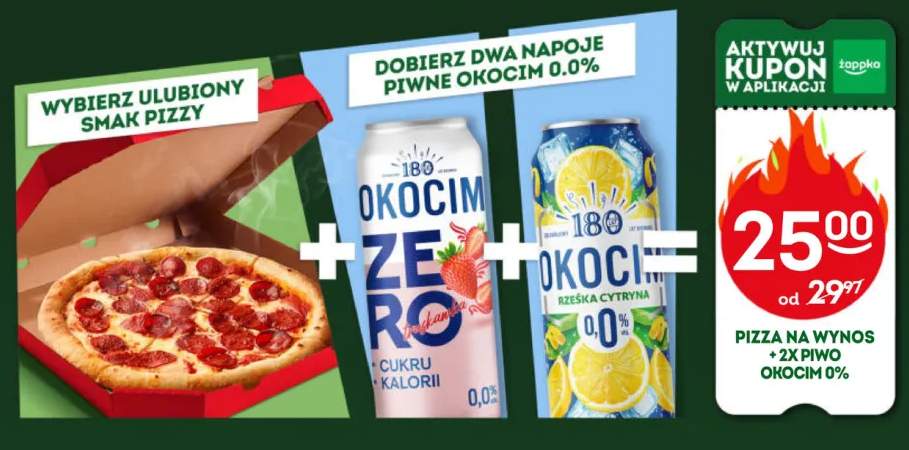 Zestaw pizza na wynos + 2x piwo bezalkoholowe Okocim 0%