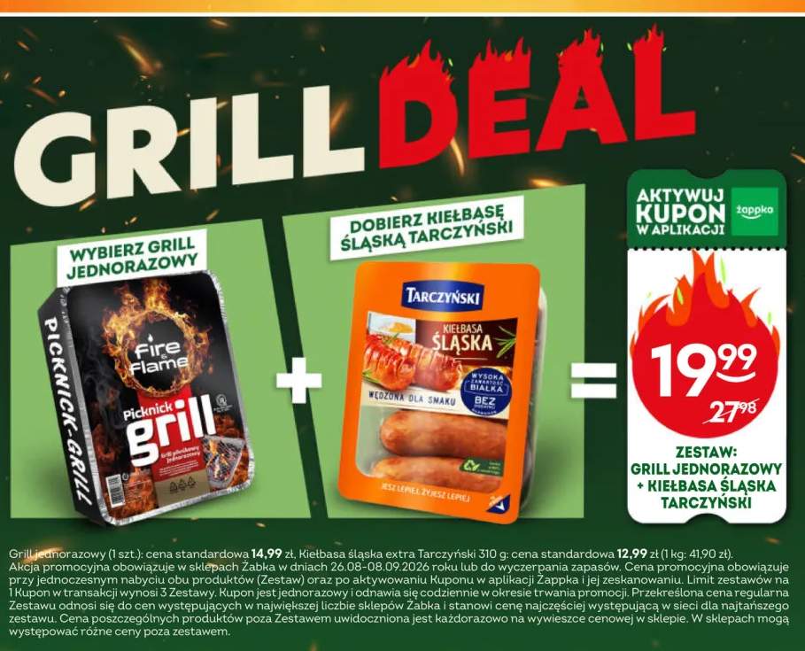 Zestaw grill jednorazowy + kiełbasa śląska Tarczyński