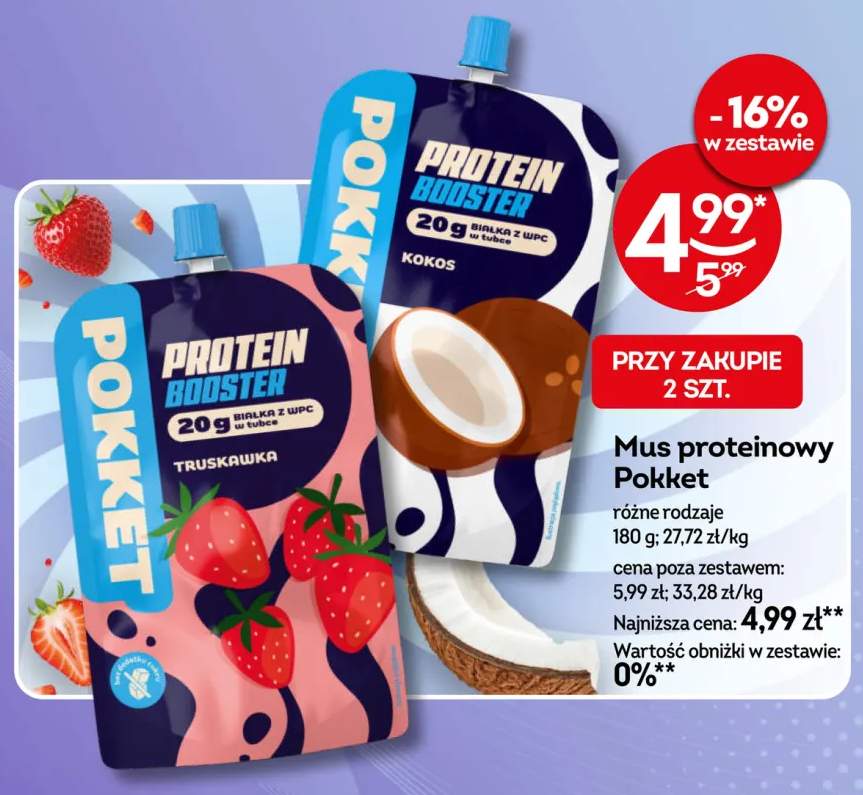 Mus proteinowy Pokket truskawka +1 wariant