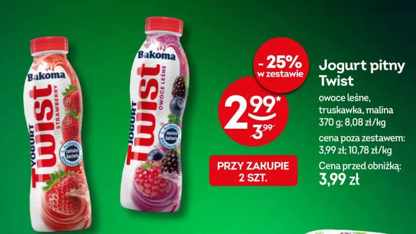 Jogurt pitny Twist truskawka Bakoma +2 warianty