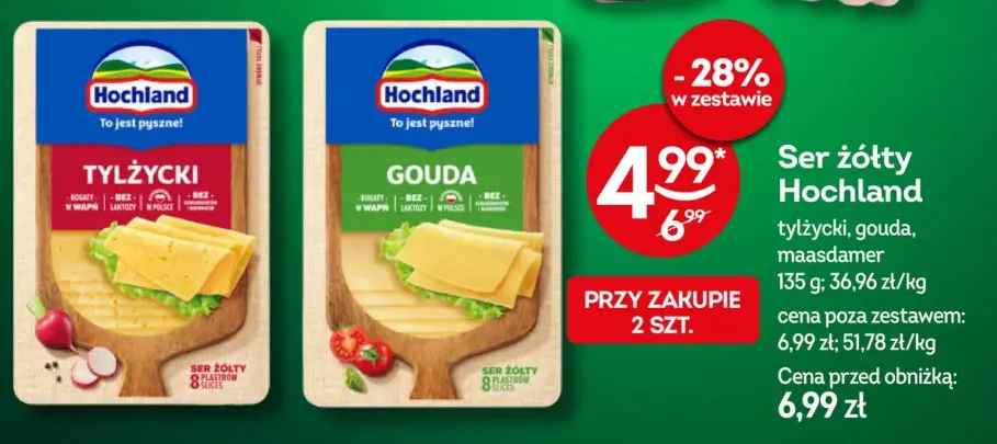 Ser żółty maasdamer w plastrach Hochland +2 warianty