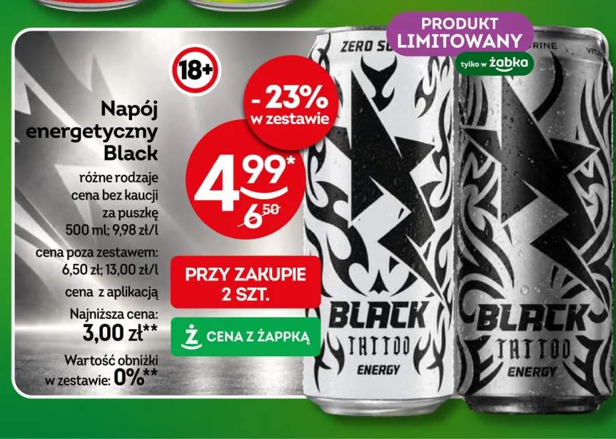 Napój energetyczny Black Tattoo Zero Sugar +1 wariant