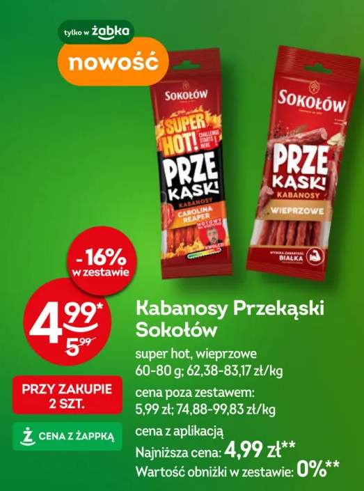 Kabanosy Przekąski Sokołów super hot +1 wariant