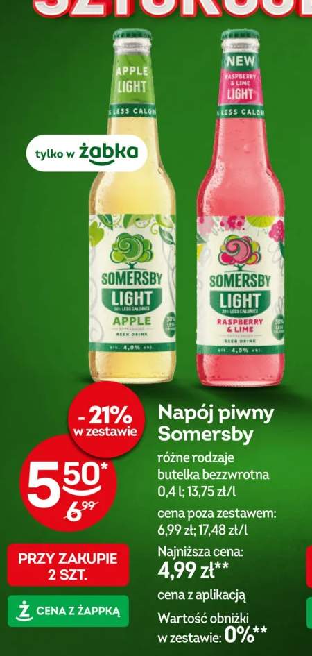 Napój piwny Somersby Light Apple +1 wariant