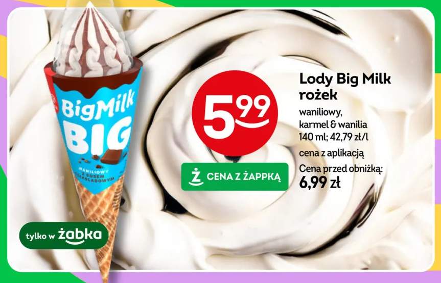 Lody Big Milk rożek waniliowy +1 wariant