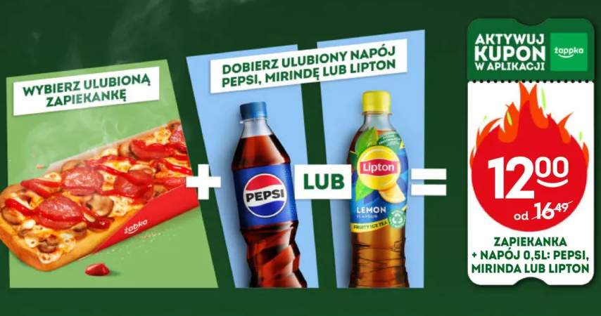 Zestaw zapiekanka + napój Pepsi, Mirinda lub Lipton 0,5 l