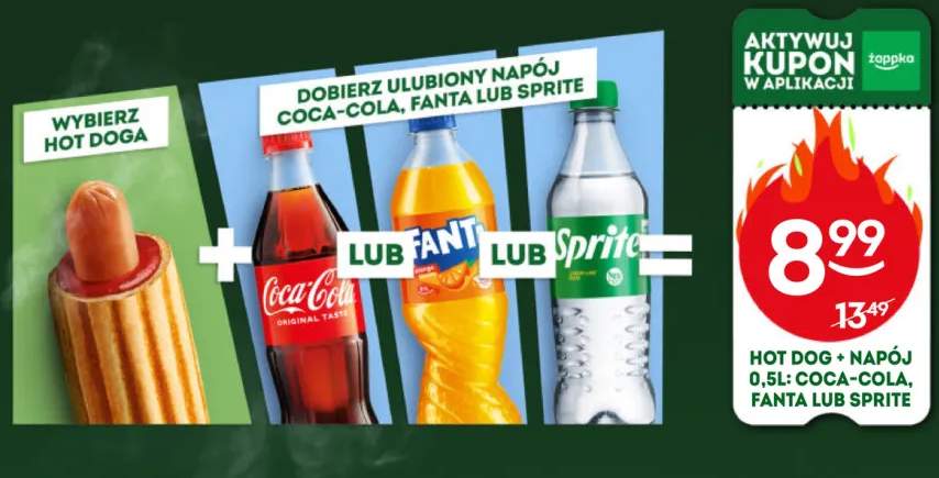 Zestaw hot dog + napój Coca-Cola, Fanta lub Sprite 0,5 l