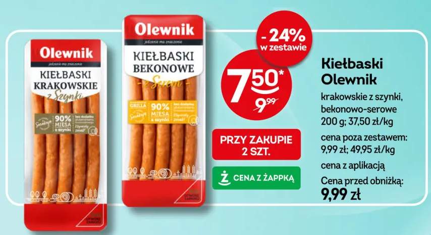 Kiełbaski Olewnik bekonowo-serowe +1 wariant