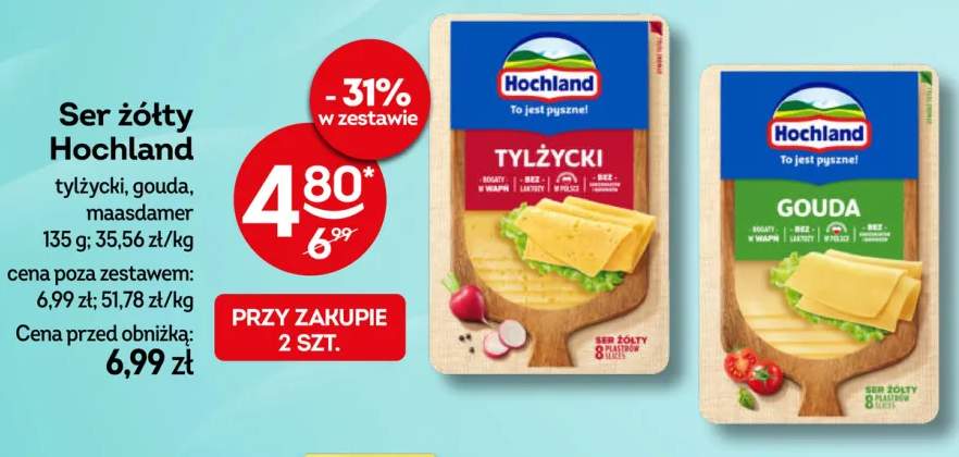 Ser żółty w plastrach maasdamer Hochland +2 warianty