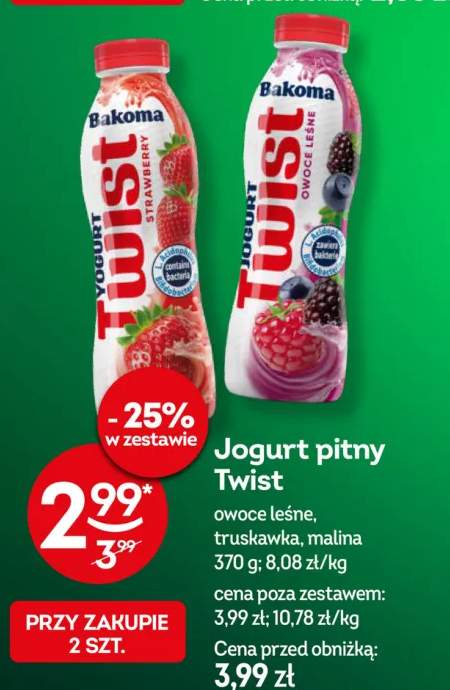 Jogurt pitny Twist malina Bakoma +2 warianty