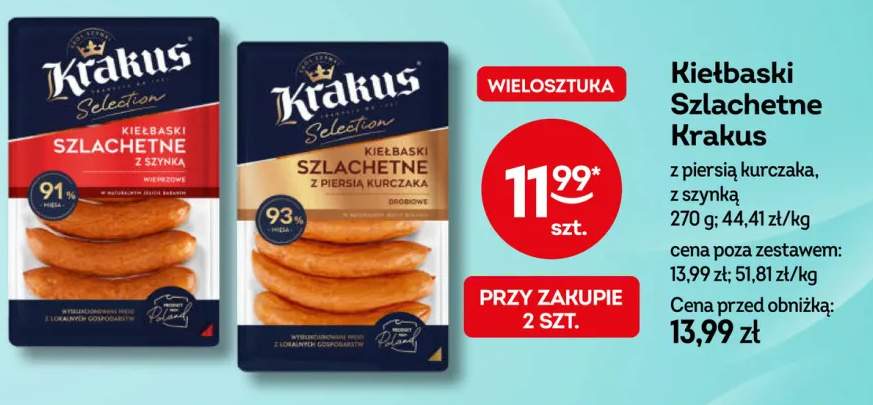 Kiełbaski Szlachetne z szynką Krakus +1 wariant