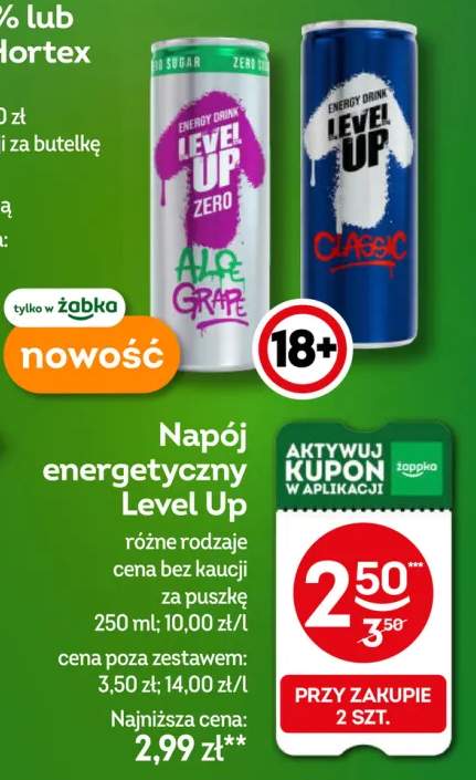 Napój energetyczny Level Up Zero Aloe Grape +1 wariant