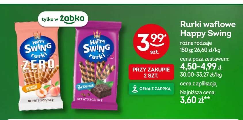 Rurki waflowe Happy Swing Zero Peach +1 wariant