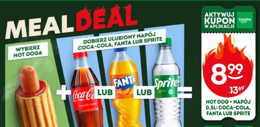 Zestaw hot dog + napój Coca-Cola 0,5 l +2 warianty